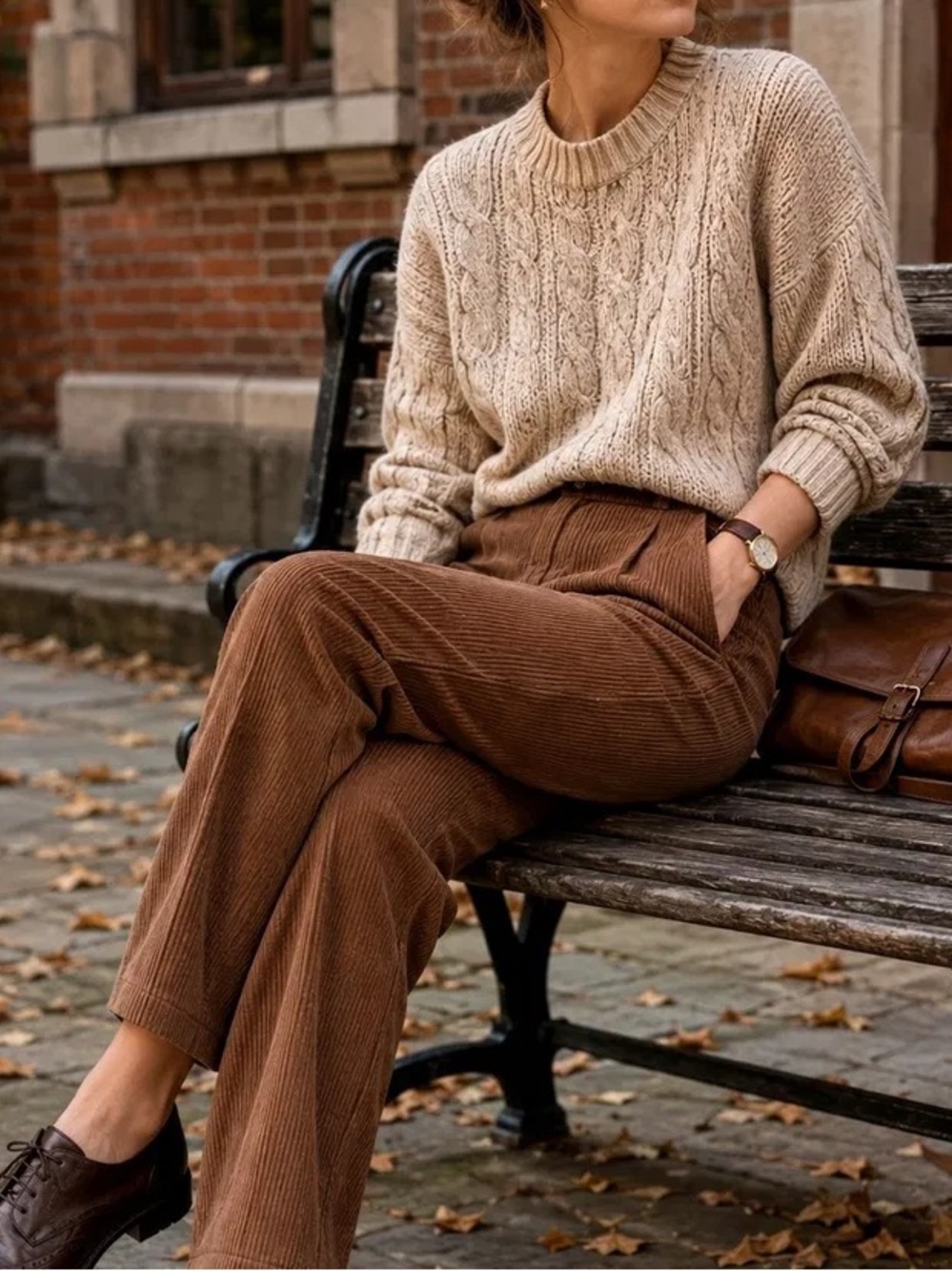 Brown Tan Cable Knit Sweater